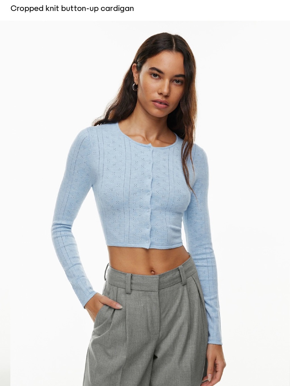 Aritzia Izzy Light Blue Cropped Knit Button-Up Cardigan